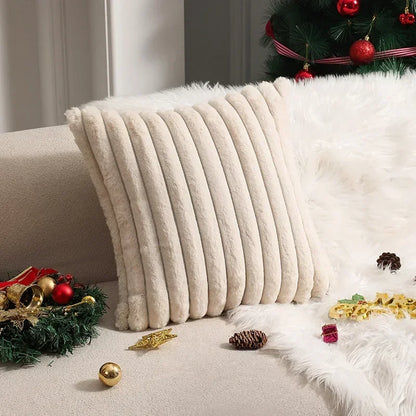 Faux Rabbit Fur Cushion Cover Plush Pillow Cover Soft Fluffy Striped Cushion Cover Decorative Pillows Luxury Home Decor for Sofa