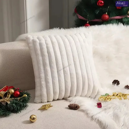Faux Rabbit Fur Cushion Cover Plush Pillow Cover Soft Fluffy Striped Cushion Cover Decorative Pillows Luxury Home Decor for Sofa
