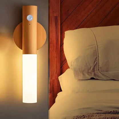 Magnetic LED Wall Light Motion Sensor 360°Rotation LED Rechargeable Night Light Wood Grain Wall Lamp Kitchen Light Lamp