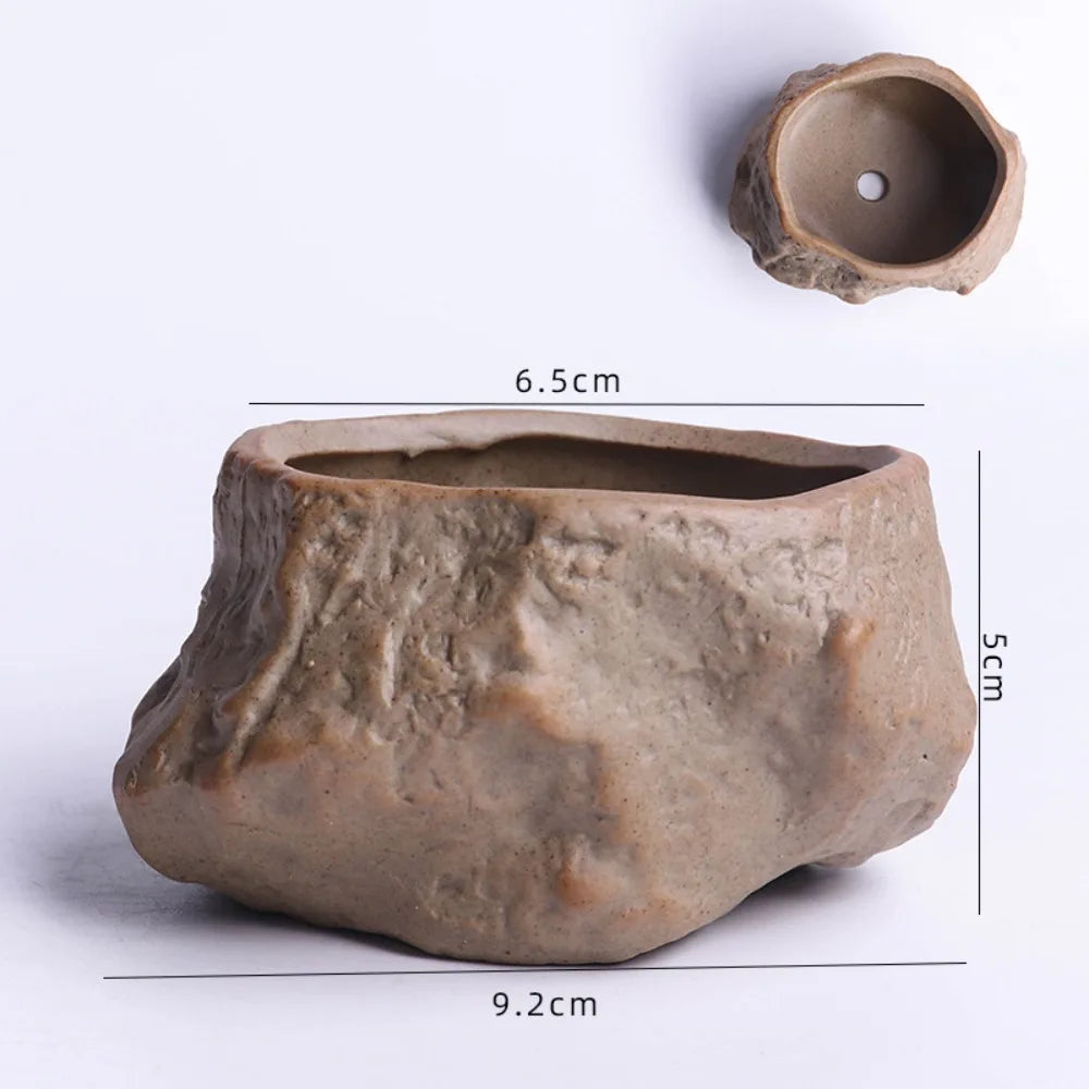 Ceramic Succulent Plant Pots Stone Shape with Drainage Hole Plants Growing Container Wear Resistant Plant Flower Pot