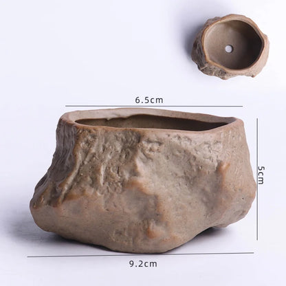 Ceramic Succulent Plant Pots Stone Shape with Drainage Hole Plants Growing Container Wear Resistant Plant Flower Pot
