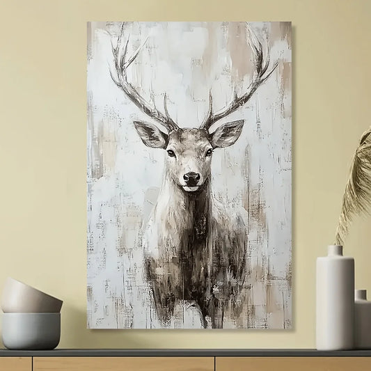1pc Elegant Deer Head Canvas Art Print - Modern Watercolor Wall Decor, Neutral Tones with Textured Background, Perfect for Bedro
