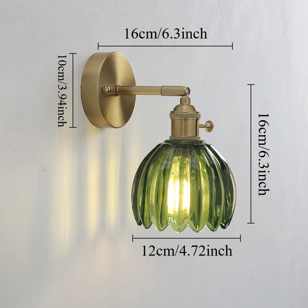 Nordic Vintage Wall Lamp Green Tulip Glass Wall Lamp Shade Living Room Background Wall Lights Bedroom Door Lamp Bedside Lights