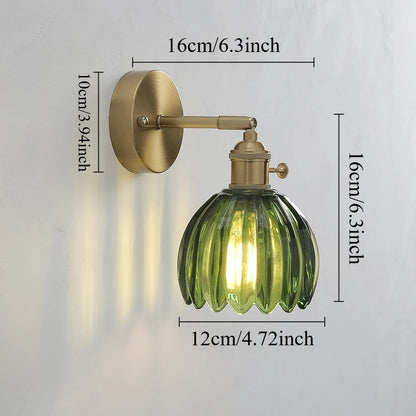 Nordic Vintage Wall Lamp Green Tulip Glass Wall Lamp Shade Living Room Background Wall Lights Bedroom Door Lamp Bedside Lights