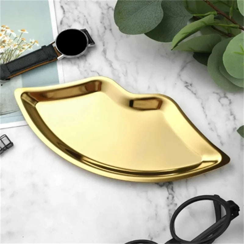 Korean Style 1PC Stainless Steel Lip Shaped Jewelry Storage Tray Home Cosmetics Metal Necklace Earrings Tray Kitchen Organizer