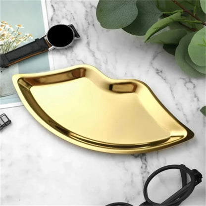 Korean Style 1PC Stainless Steel Lip Shaped Jewelry Storage Tray Home Cosmetics Metal Necklace Earrings Tray Kitchen Organizer