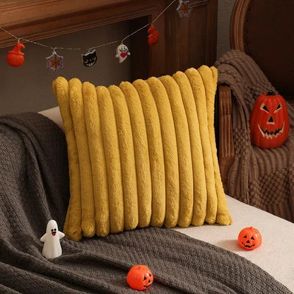 Faux Rabbit Fur Cushion Cover Plush Pillow Cover Soft Fluffy Striped Cushion Cover Decorative Pillows Luxury Home Decor for Sofa
