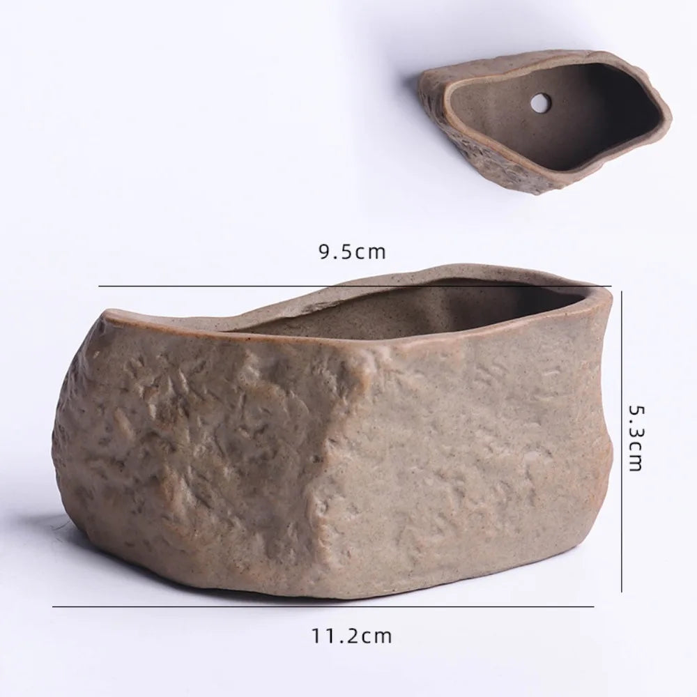 Ceramic Succulent Plant Pots Stone Shape with Drainage Hole Plants Growing Container Wear Resistant Plant Flower Pot