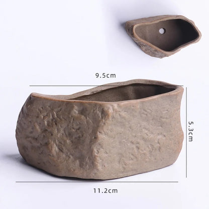 Ceramic Succulent Plant Pots Stone Shape with Drainage Hole Plants Growing Container Wear Resistant Plant Flower Pot
