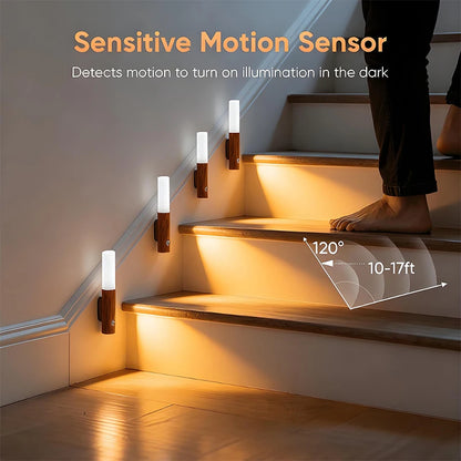 Magnetic LED Wall Light Motion Sensor 360°Rotation LED Rechargeable Night Light Wood Grain Wall Lamp Kitchen Light Lamp