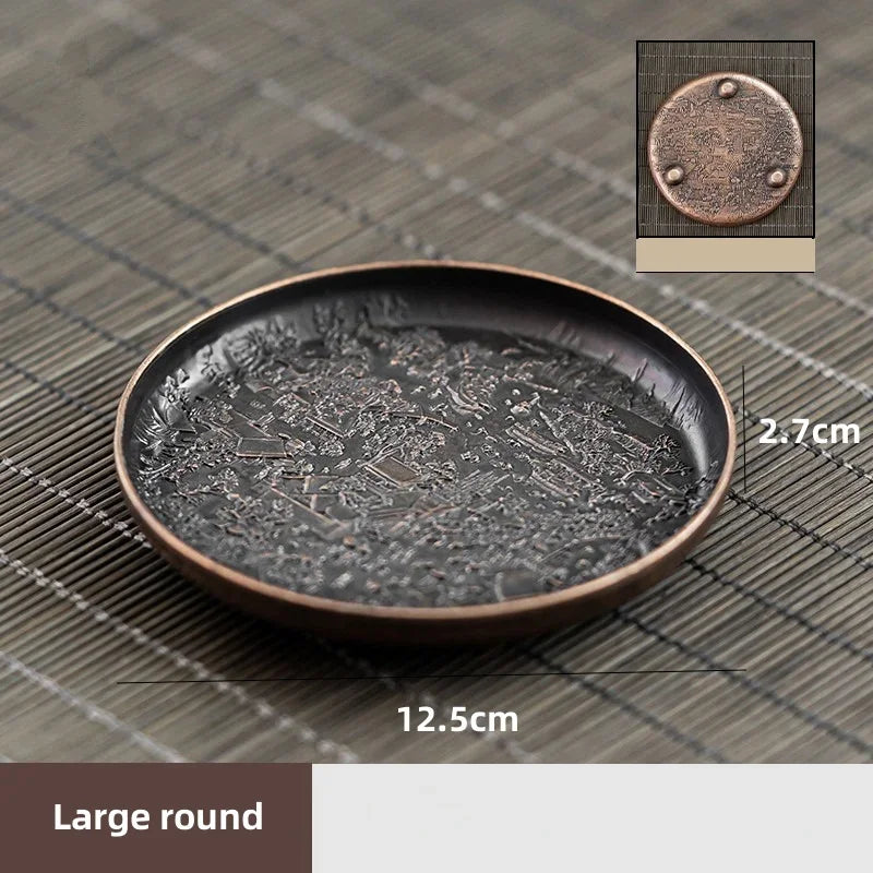 Retro Alloy Coaster Tea Cup Tray Round Japanese Teaware Accessories Insulation Pad Coffee Pad Tea Tray Home Desktop Decoration