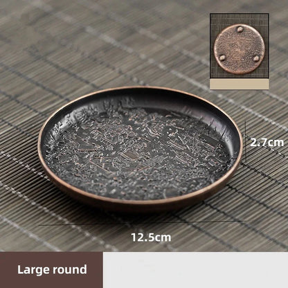 Retro Alloy Coaster Tea Cup Tray Round Japanese Teaware Accessories Insulation Pad Coffee Pad Tea Tray Home Desktop Decoration