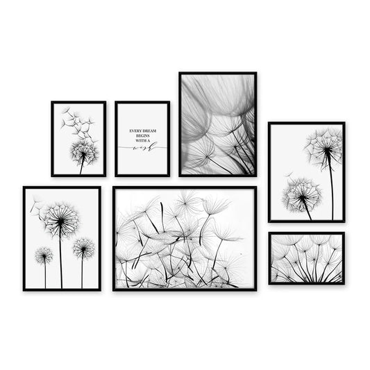 Dandelion Flower Black and White Decorative Canvas Art Print Poster Nordic Modern Painting Wall Elegant Picture for Living Room