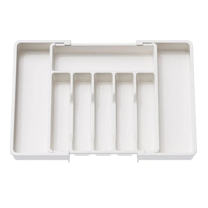 Silverware Drawer Organizer, Adjustable Expandable Utensil Tray, Plastic Cutlery Storage for Flatware, Knives, Spoons, Gadgets