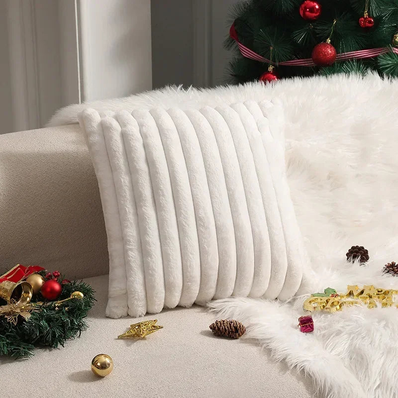 Faux Rabbit Fur Cushion Cover Plush Pillow Cover Soft Fluffy Striped Cushion Cover Decorative Pillows Luxury Home Decor for Sofa