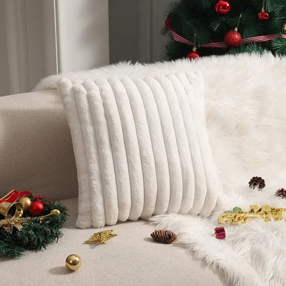 Faux Rabbit Fur Cushion Cover Plush Pillow Cover Soft Fluffy Striped Cushion Cover Decorative Pillows Luxury Home Decor for Sofa