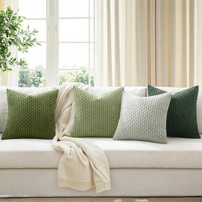 Spring Decorative Throw Pillow Covers Farmhouse Boho Home Decor Striped Corduroy Square Pillowcases 20 X 20 Inch Green