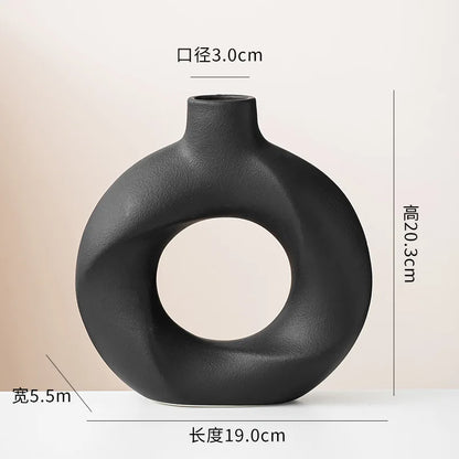 2pcs/set New Geometric Ceramic Vases Sweet Circle Vases Desktop Vases Decorative Items Handicrafts Living Room White Pottery