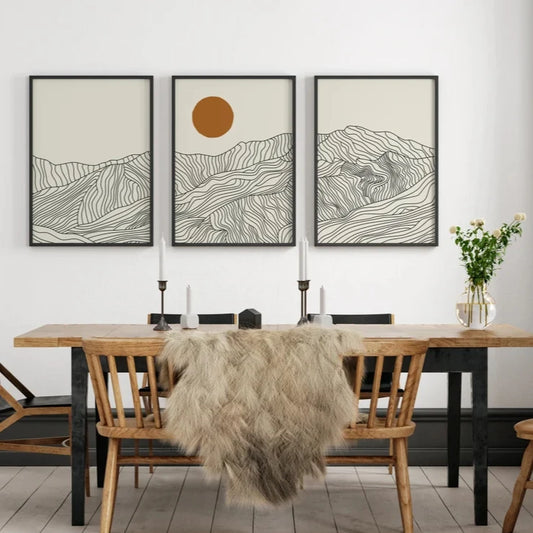 3pcs/set Japanese Alps Sunrise Canvas Printing Abstract Line Landscape Wall Art Art Poster for Modern Living Room & Home Decor