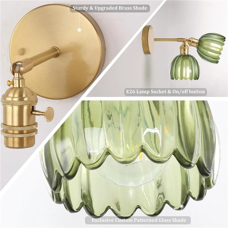 Nordic Vintage Wall Lamp Green Tulip Glass Wall Lamp Shade Living Room Background Wall Lights Bedroom Door Lamp Bedside Lights