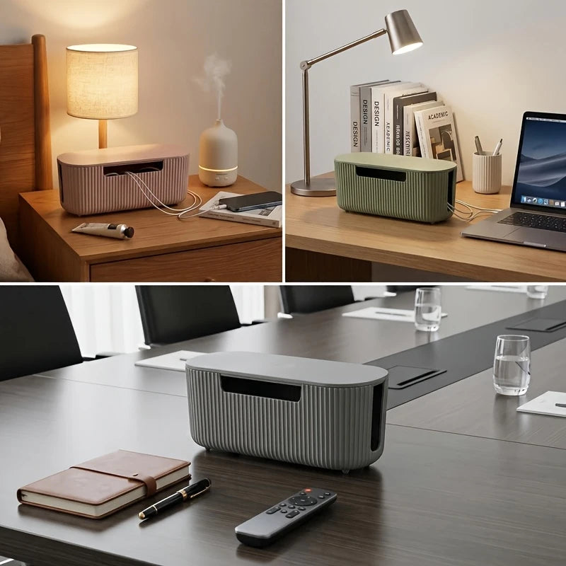 Cable Management Box Kit For Hiding Power Strip Wires Safe Abs Material Cord Organizer With Clips And Sleeves For Home Office Us