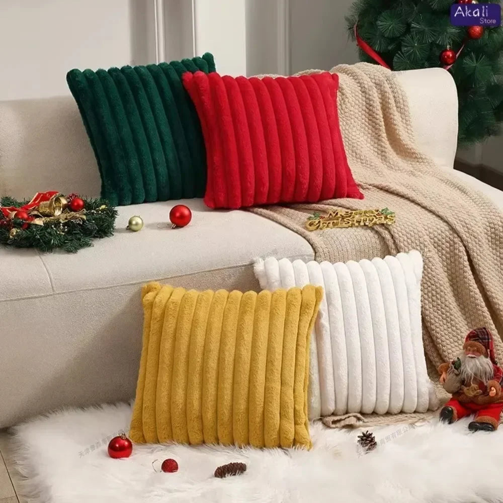Faux Rabbit Fur Cushion Cover Plush Pillow Cover Soft Fluffy Striped Cushion Cover Decorative Pillows Luxury Home Decor for Sofa