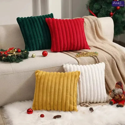 Faux Rabbit Fur Cushion Cover Plush Pillow Cover Soft Fluffy Striped Cushion Cover Decorative Pillows Luxury Home Decor for Sofa