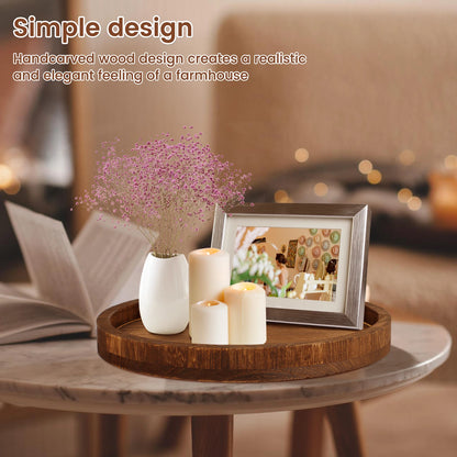 30 CM Round Wooden Tray Retro Decorative Coffee Meal Trays Serving Platter Multipurpose Candle Holder Trays for Table Home Decor