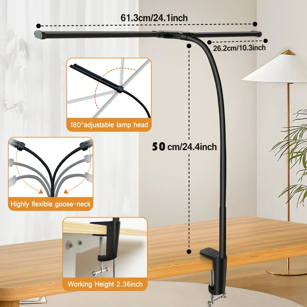 Double Head LED Desk Lamp Dimmable PC Monitor Light USB Table Lamps Reading Lights Eye Protection 3 Color Mode For Office