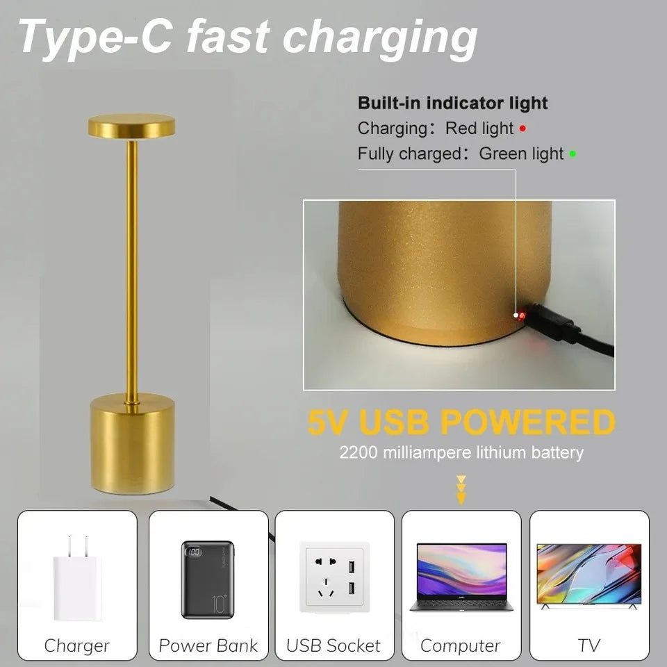 Rechargeable LED Desk Lamp,3 Color Changing & Dimmable,Touch Control Night Light,Bedroom,Modern Ambient Light Bar,Office,Home