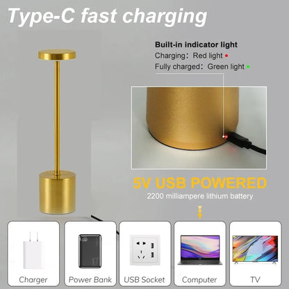 Rechargeable LED Desk Lamp,3 Color Changing & Dimmable,Touch Control Night Light,Bedroom,Modern Ambient Light Bar,Office,Home