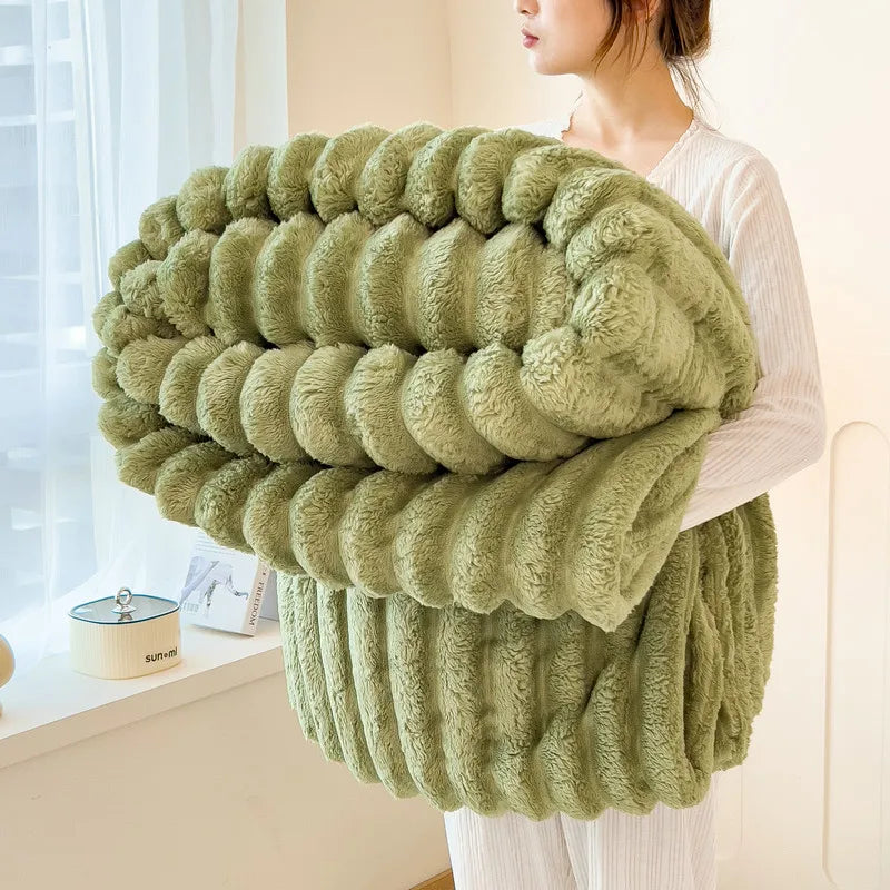 New Artificial Rabbit Plush Spring Blanket Warmth Comfortable Sofa Blankets Thickened Warm Multi-functional Throw Blanket Autumn