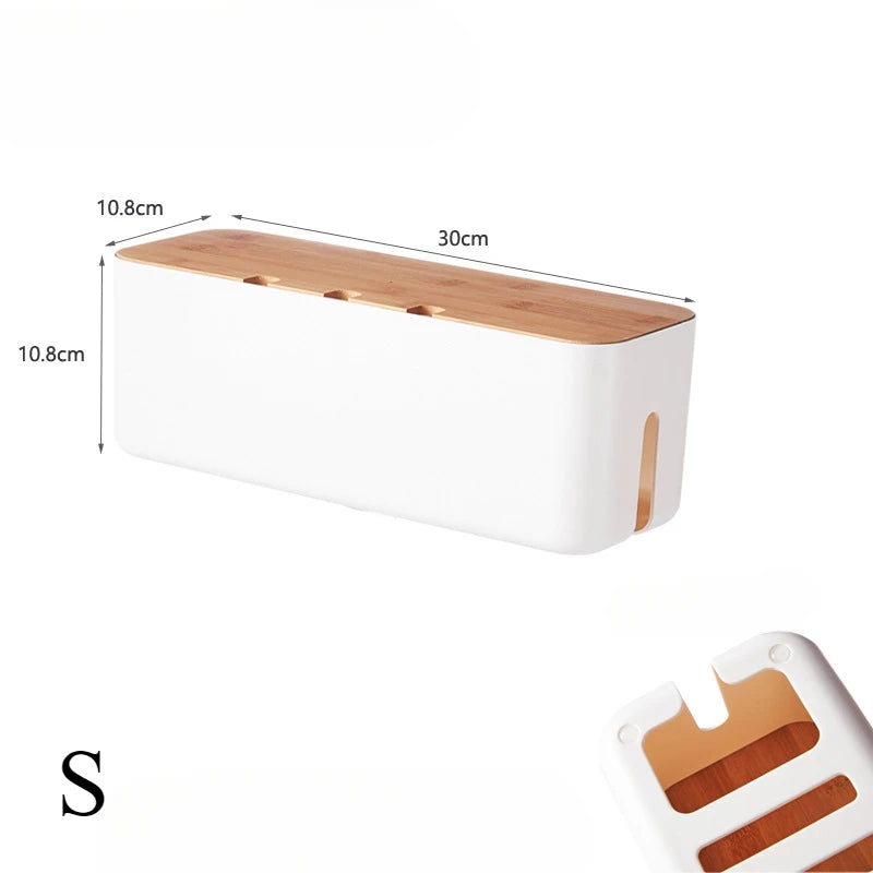 Hide Wires Desk Computer Cable Organizer Box Bamboo Cover Wire Junction Board Storage Box for Phone Cable Cable Management Box