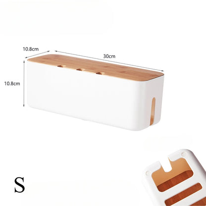 Hide Wires Desk Computer Cable Organizer Box Bamboo Cover Wire Junction Board Storage Box for Phone Cable Cable Management Box