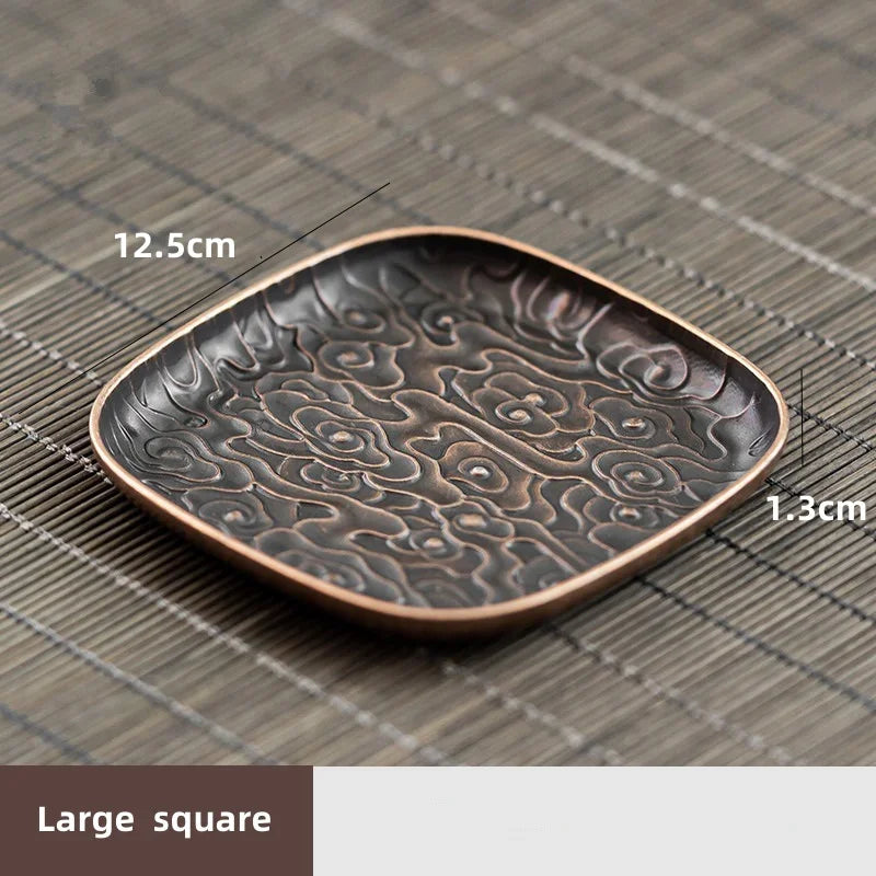 Retro Alloy Coaster Tea Cup Tray Round Japanese Teaware Accessories Insulation Pad Coffee Pad Tea Tray Home Desktop Decoration