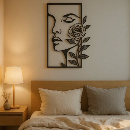 1pc Woman Flower Metal Wall Art Decor Modern Home Gift Aesthetic Portrait Face Outline Bedroom Room Decor