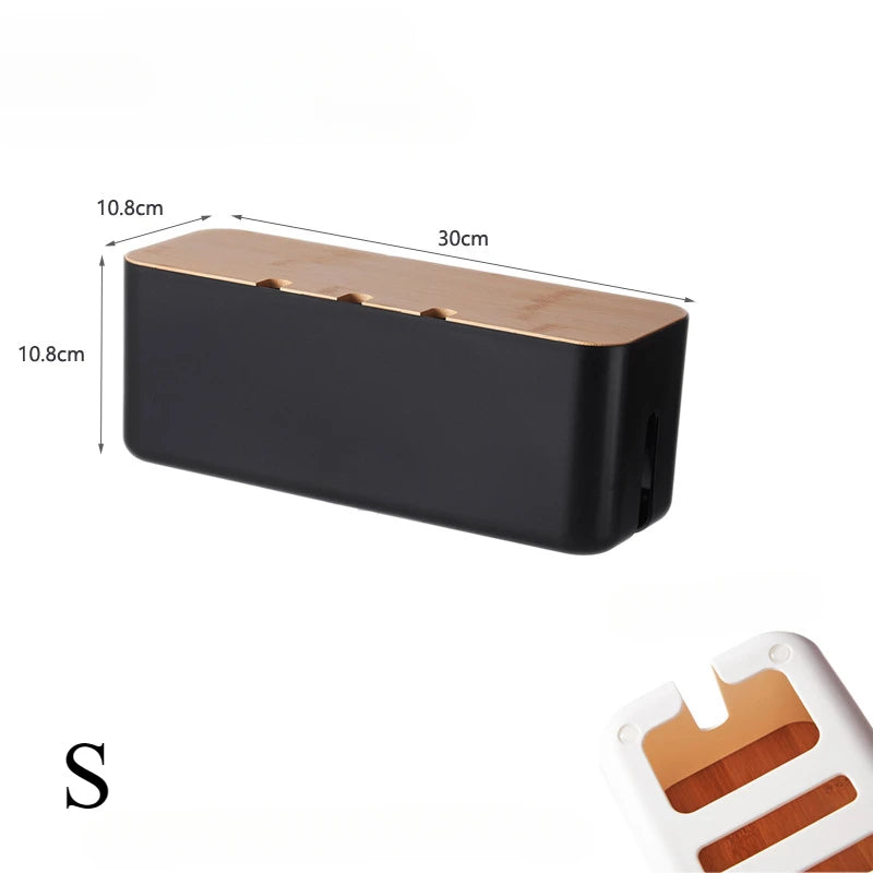 Hide Wires Desk Computer Cable Organizer Box Bamboo Cover Wire Junction Board Storage Box for Phone Cable Cable Management Box