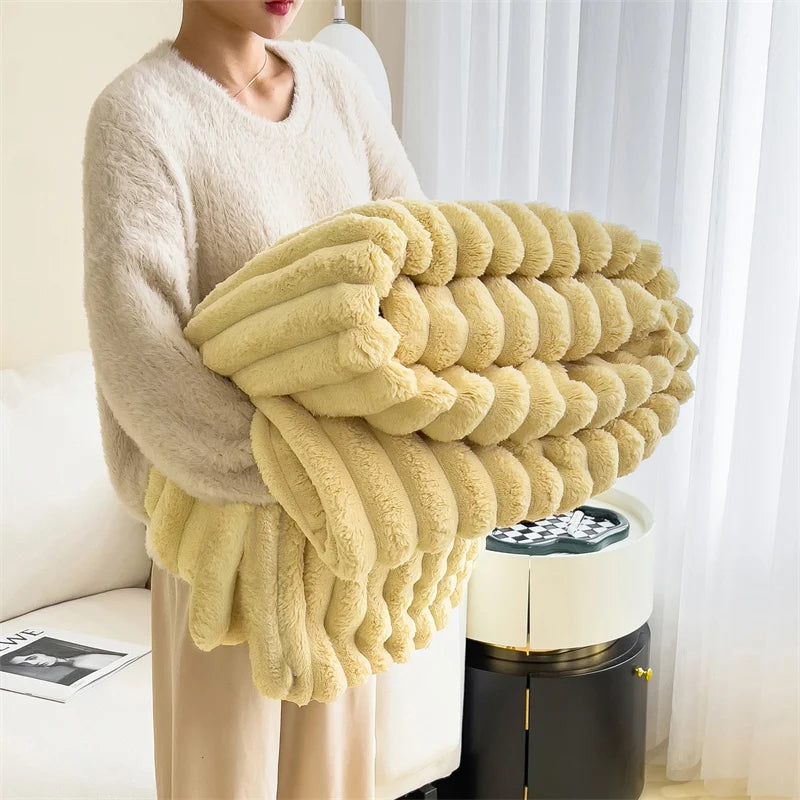 Soft Plush Warm Winter Blanket Carving Thick Cozy Bedspreads and Coverlets for Bed Sofa Throw Blanket Single Couple Size