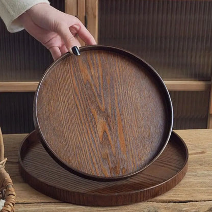 Vintage Round Serving Tray Wooden 21/24/27/30/33cm Wood Platte Dessert Pallet Coffee Home Table