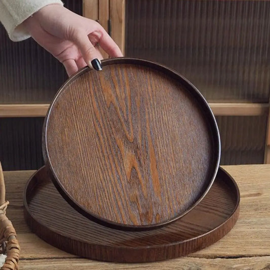 Vintage Round Serving Tray Wooden 21/24/27/30/33cm Wood Platte Dessert Pallet Coffee Home Table