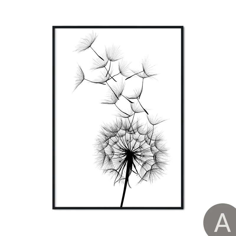 Dandelion Flower Black and White Decorative Canvas Art Print Poster Nordic Modern Painting Wall Elegant Picture for Living Room