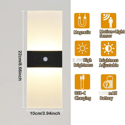 2PCS USB Rechargeable Wall Lamp Touch Motion Sensor Switch Indoor Acrylic Night Light Bedroom Bedside Wall Sconce LED Wall Light
