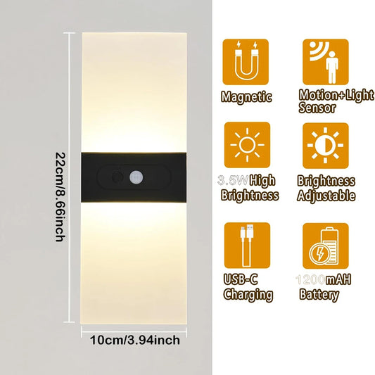 2PCS USB Rechargeable Wall Lamp Touch Motion Sensor Switch Indoor Acrylic Night Light Bedroom Bedside Wall Sconce LED Wall Light