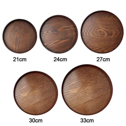 Vintage Round Serving Tray Wooden 21/24/27/30/33cm Wood Platte Dessert Pallet Coffee Home Table