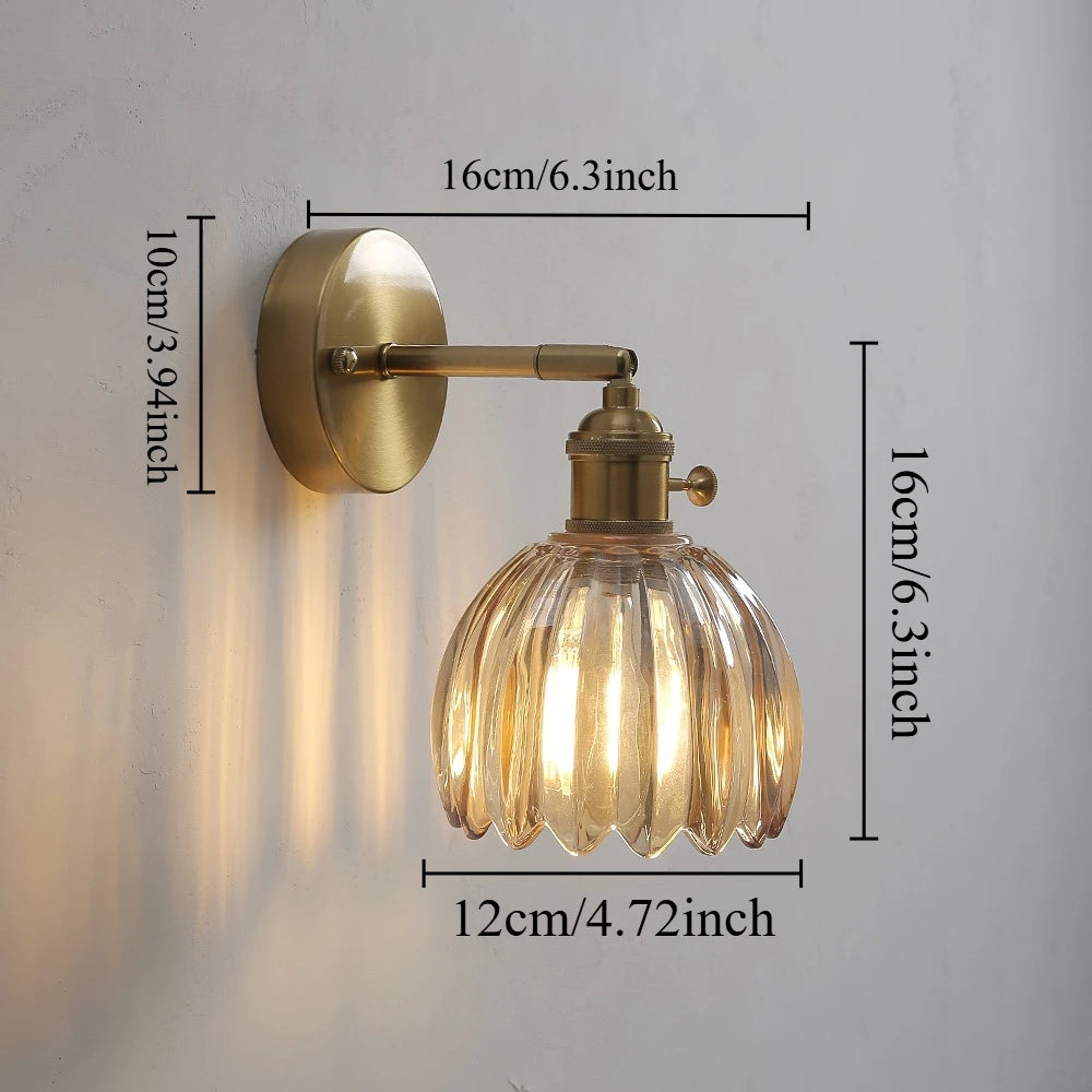Nordic Vintage Wall Lamp Green Tulip Glass Wall Lamp Shade Living Room Background Wall Lights Bedroom Door Lamp Bedside Lights