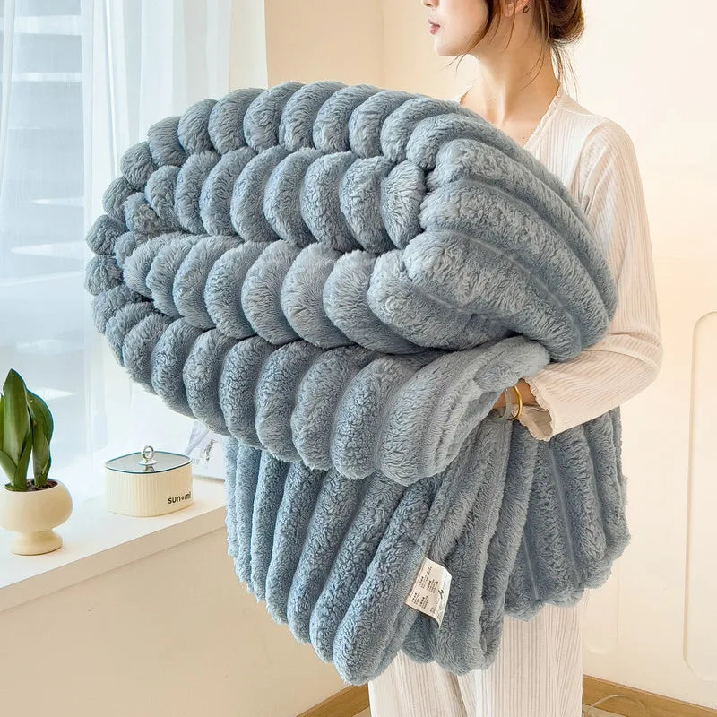 New Artificial Rabbit Plush Spring Blanket Warmth Comfortable Sofa Blankets Thickened Warm Multi-functional Throw Blanket Autumn