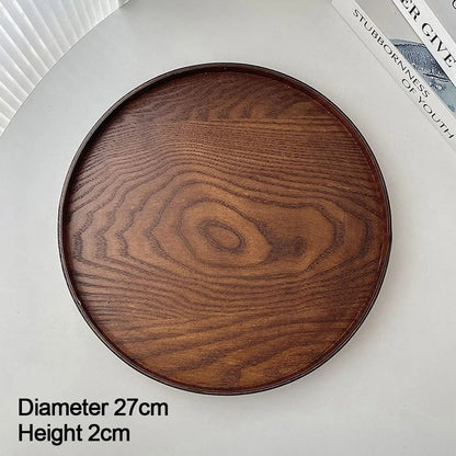 Vintage Round Serving Tray Wooden 21/24/27/30/33cm Wood Platte Dessert Pallet Coffee Home Table
