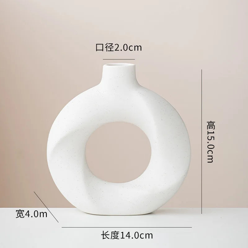 2pcs/set New Geometric Ceramic Vases Sweet Circle Vases Desktop Vases Decorative Items Handicrafts Living Room White Pottery