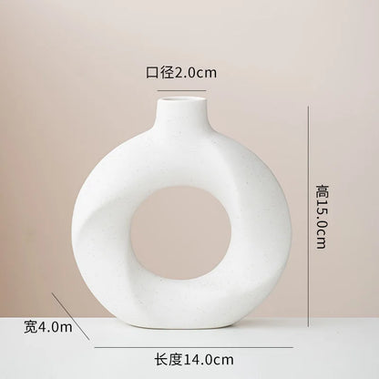 2pcs/set New Geometric Ceramic Vases Sweet Circle Vases Desktop Vases Decorative Items Handicrafts Living Room White Pottery