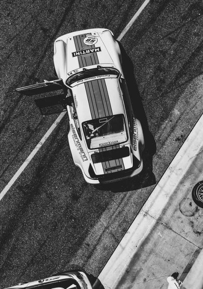 AZNM Vintage Porsche Classic Car Wall Art Print, Single Unframed Canvas Poster, Featuring Black and White Photography of Retro P